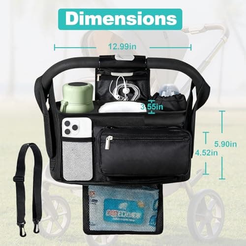 eutopic Universal Stroller Organizer with Insulated Cup Holder Detachable Phone Bag & Shoulder Strap, Bag Caddy Fits for Stroller like Uppababy, Baby Jogger, Britax, BOB, Umbrella & Pet Stroller view 3
