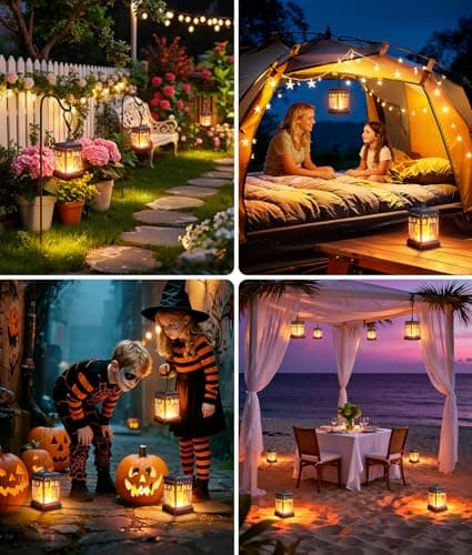 KOOPER Hanging Solar Lanterns Outdoor Waterproof, 4PCS Flickering Flame Hanging Solar Lights for Outside, Outdoor Solar Lanterns up to 12 Hours, Lanterns Decorative for Patio Porch Yard Garden Decor view 3