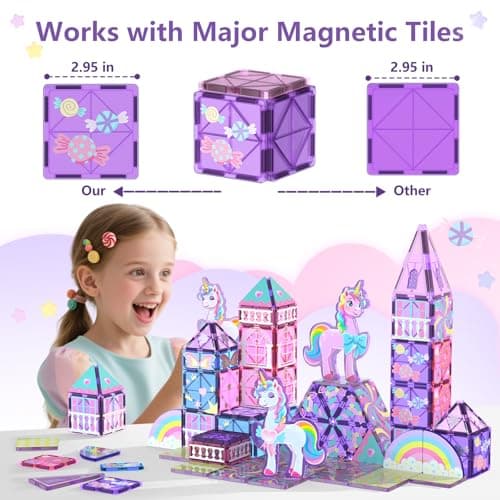 GobiDex Magnetic Building Blocks Unicorn Toys for Girls, Princess Magnetic Tiles Building Toys for Kids Ages 3-5 4-8, STEM Sensory Toddler Game Birthday Gift for Girls Boys Ages 3+ view 3