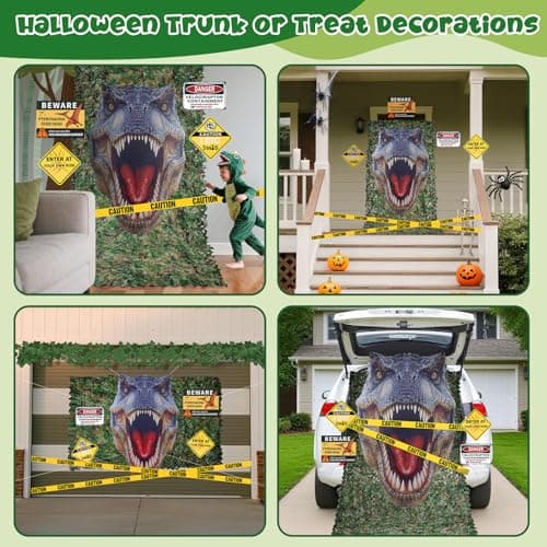 Halloween Dinosaur Trunk or Treat Car Decorations Kit for SUV, Car-Safe & Reusable Realistic Dino Tarp & Stickers for Jurassic Park Theme Party Haunted House Archway Garage Decor -13Pcs view 3