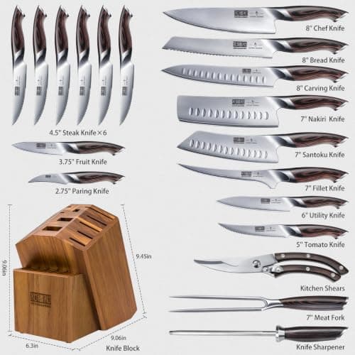 HOSHANHO 20PCS Knife Set, Ultra Sharp Japanese Kitchen Knife Set with Block | Professional High Carbon Stainless Steel Chef Knives Set with Sharpner, Cooking knife with ergonomic handle, Ideal Gifts view 2