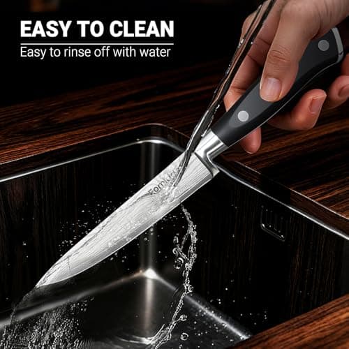 Razor Sharp 2PCS Small Kitchen Knife Set, 5 inch Utility Knife and 3.5 inch Paring Knife, High Carbon Steel Damascus Pattern Japanese Chef Knife with Full Tang Handle Design for Home Kitchen view 4