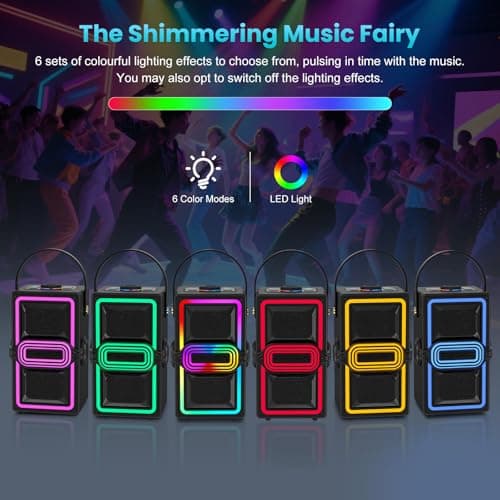 TAMPROAD Bluetooth Speaker, 120W Peak Power Wireless Speakers Boombox with Deep Bass, Portable Loud Stereo Sound Subwoofer with LED Light Show for Party, Outdoor, Camping (Black) view 4