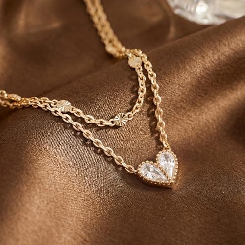 MTMY Dainty Layered Heart Necklace for Women, 14K Gold Plated CZ Love Heart Pendant Choker Necklace with Adjustable Chain Jewelry Gift view 6