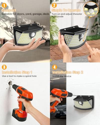 Aootek New Solar Motion Sensor Lights 120 LEDs with Lights Reflector,270° Wide Angle, IP65 Waterproof, Step Lights for Front Door, Yard, Garage, Deck (Black, Daylight White, 1-Pack) view 6