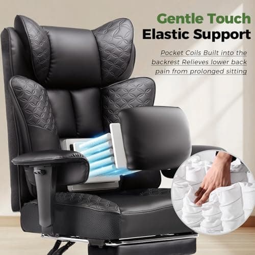 GTPLAYER Big and Tall Office Chair Wide Ergonomic Gaming Chair with Deluxe Embossing Designed Leather with Foot Rest,150°Reclining Adjustable Soft Armrests Pocket Spring Back Support and Pillow view 4