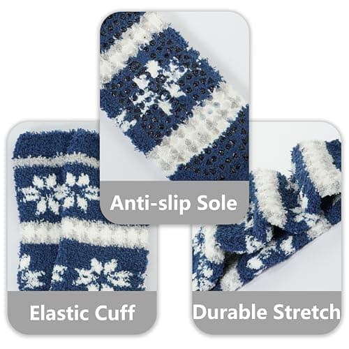BenSorts Men Fuzzy Slipper Socks with Grips Non Slip Sole Warm House Socks Christmas Gifts view 4