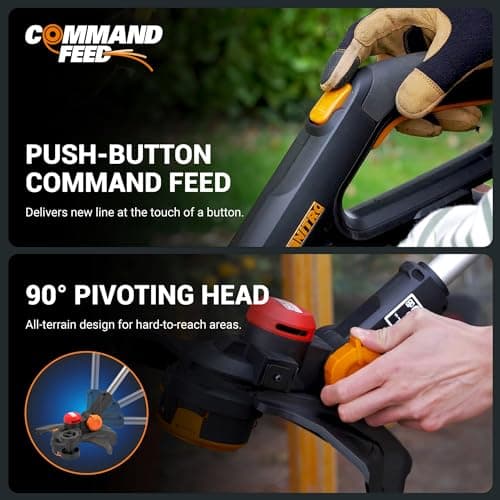 WORX Nitro Cordless String Trimmer & Lawn Edger, 3 in 1 Mini Mower with Brushless Motor, 20V 13" Weed Eater with 90° Pivoting Head, 4.0 Ah Battery & Charger Included, WG173 view 5