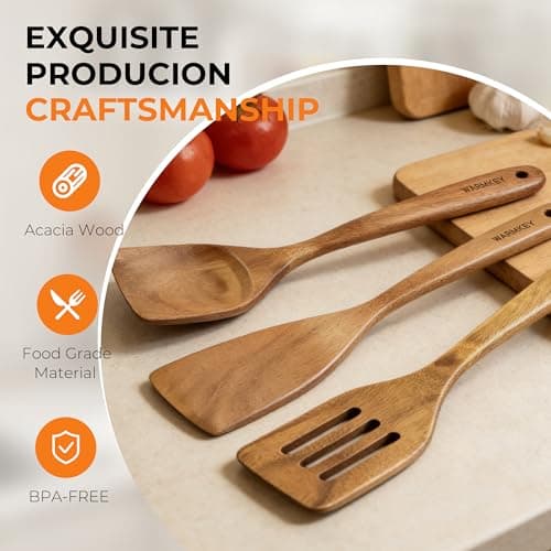 WARMKEY Natural Acacia Wood Spatula Set of 3, Nonstick Pan Safe Multipurpose Wooden Cooking Spatulas, Eco-Friendly Scratch-Proof Heat Resistant with Hanging Holes view 6