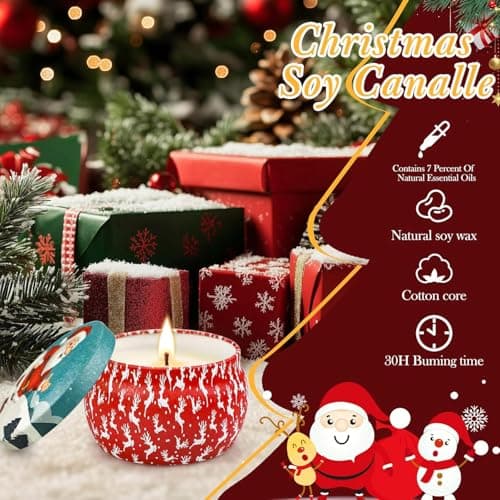 Christmas Candle Gift Set for Women, 4 Pack Long Lasting Soy Wax Candles with Lavender, Cookie, Fir & Cinnamon Apple Scents, Aromatherapy Candles for Home, Perfect Holiday Gifts view 4