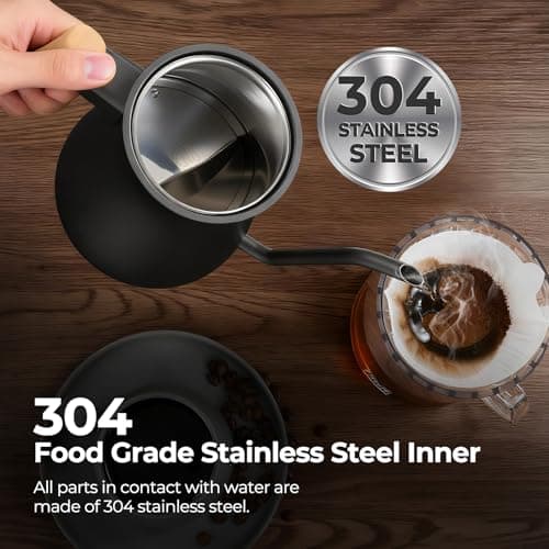 Narcissus P901 Gooseneck Electric Kettle with ±1℉ Temperature Control Function, 1200 Watt Rapid Boiling in 5 Mins, Max 6 Hours Keeping Warm, 304 Stainless Steel Interior, BPA Free, Black view 5