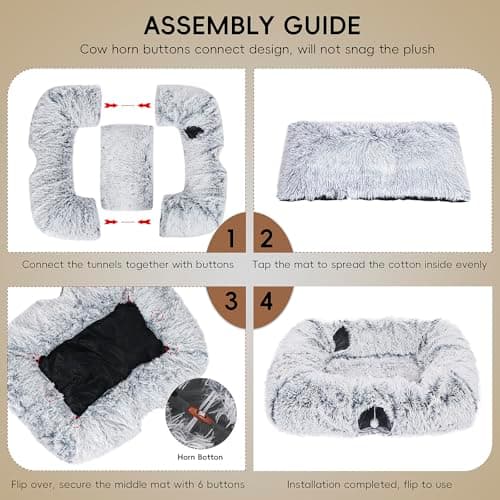 Extra Large Cat Tunnel Bed, 4 Ways Tunnels for Indoor Cats, Multi-cat Family Cat Bed & Cave, Plush Cat Donut with Washable Middle Mat, Exit Balls, Pet Play Toy for Kitten Puppy Rabbit view 6