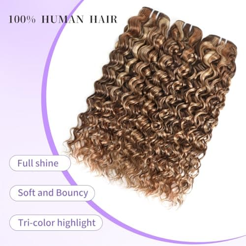 3 Tones 4/27/613 Sun-kissed Blonde Highlight Bundles Human Hair Weave for Black Women Ombre Brown Water Wave Virgin Hair 3 Bundles/Pack 14 16 18 Inch 100g/Bundle view 5