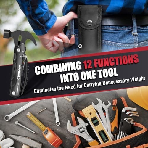 12 in 1 Multitool Hammer, Gifts for Dad, Camping Accessories Survival Gear, Cool Gadgets Gifts for Men, Husband, Boyfriends, Birthday Gifts for Women, Him view 5