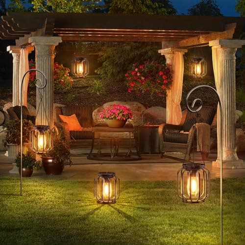 Solar Hanging Lanterns Outdoor Waterproof: 4 Pack Metal Solar-Powered Lights with Hook, Bright Warm Lantern Decor for Outside, Classic Outdoor Lighting for Yard Garden Patio Porch Balcony Decorations view 6