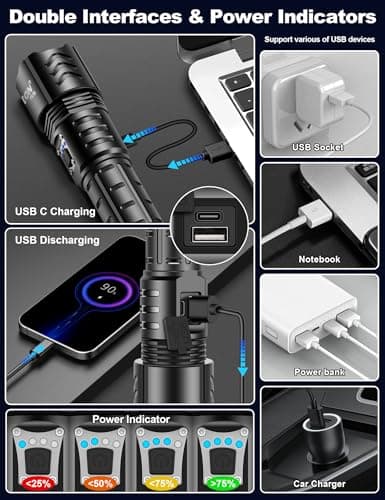 PHIXTON Rechargeable Flashlights High Lumens 10000 Super Bright Long Range 3280FT, Long Lasting 15H Powerful USB C LED Strong Flash Light High Powered, Heavy Duty, Zoomable, for Home Camping Gift view 5