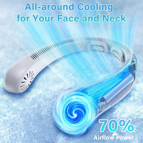Portable Neck Fan Rechargeable, 5 Speeds, Lightweight, Long Lasting, Battery Operated All-Around Cooling Quiet Personal Fans for Travel Camping Cooling Essentials, Birthday Gifts for Women Men Mom Dad view 5