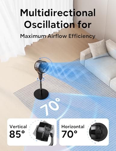 JRD Fan for Bedroom, 70° Oscillating Standing Fan, 100ft Quiet Pedestal Fans for Home Office, 85° Manual Vertical, Touch+Remote, 24H Timer,32 Wind Speeds, 39-43" Adjustable Height, Air Circulator view 3