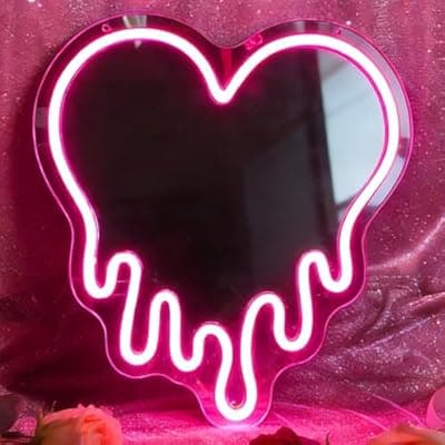KATMBFUE Y2K Pink Heart Neon Sign, Melting Heart Neon Mirror Light, Heart vanity mirror with lights, Love Shaped LED Wall Decor for Bedroom, Girls Room,Studio, Party, Wedding, Gift for Valentine's Day, Birthday, Anniversary
