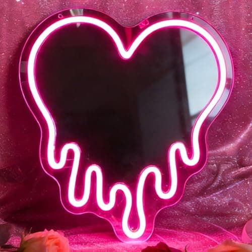 KATMBFUE Y2K Pink Heart Neon Sign, Melting Heart Neon Mirror Light, Heart vanity mirror with lights, Love Shaped LED Wall Decor for Bedroom, Girls Room,Studio, Party, Wedding, Gift for Valentine's Day, Birthday, Anniversary — image 1
