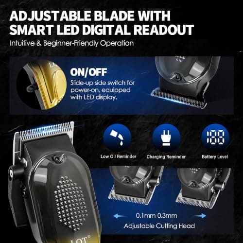 Hair Clippers for Men with LED Power Display, 4-Piece Professional Grooming Kit with Hair Clipper, Detail Trimmer, Foil Shaver & Nose Trimmer, Complete Cordless Set for Home Barber Use (Black Gold) view 5