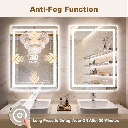 LED Bathroom Mirror with Lights, 2 Pack 32" x 24" Lighted Vanity Mirror | Frontlight+Backlit, 3 Colors Dimmable Brightness, Anti-Fog, Memory Function, Shatterproof Tempered Glass, Horizontal/Vertical view 4