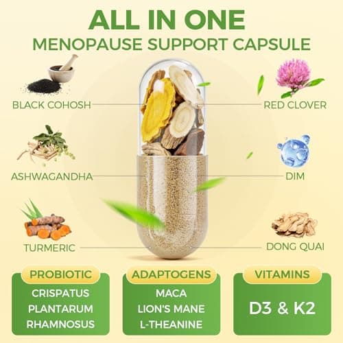 GREENPEOPLE Menopause Supplements for Women - Black Cohosh & Ashwagandha for Hot Flashes, Night Sweats, Mood Swings, Hormonal Balance Support,10 Billion CFU Probiotic - 90 Capsules Vegan Gluten-Free view 4