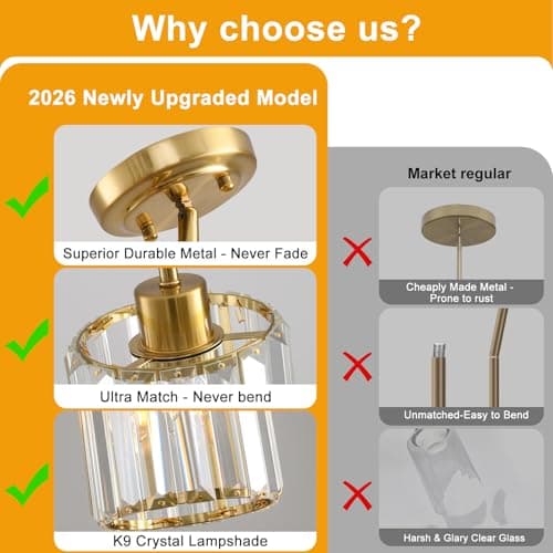 2 Pack Pendant Lights Kitchen Island, Modern Gold Pendant Light Fixtures, Mini Chandelier Crystal Kitchen Island Lighting, Hanging Pendant Lights Fixture for Kitchen Island Dining Room Hallway Foyer view 6