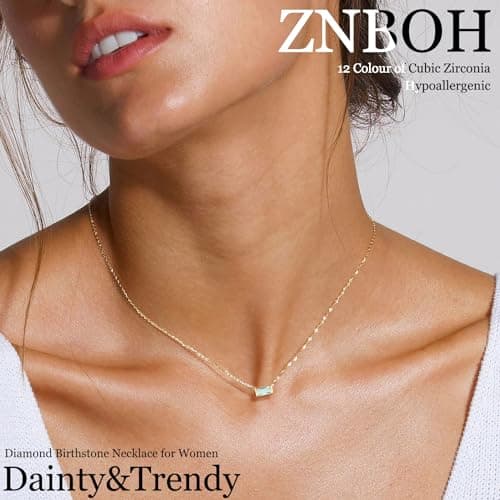 ZNBOH Birthstone Necklace for Women Dainty Trendy 14K Gold Plated Emerald Couple Necklaces Simple Green Diamond Pendant Choker Blue Cute Cubic Zirconia Jewelry for Women Mothers Birthday Gifts view 2