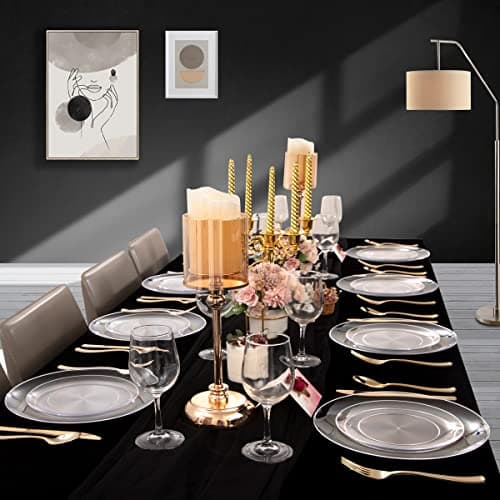 PULOTE 100Pieces Clear Plastic Plates - Premium Heavyweight Plastic Clear Disposable for Wedding&Party Include 50 Dinner & 50 Dessert/Salad Plates view 6