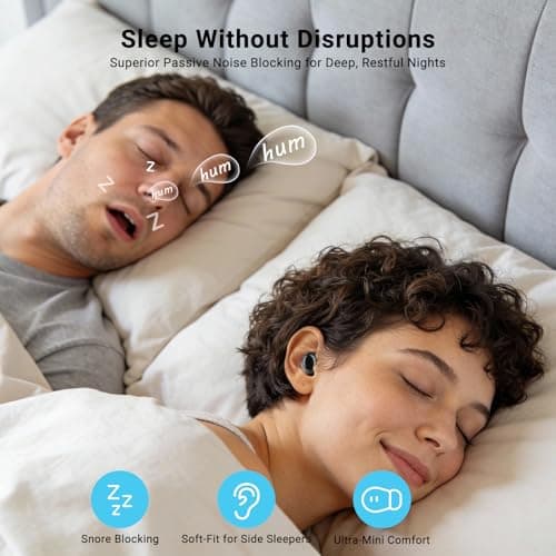 Ertuly T33 Sleep Earbuds, Bluetooth 6.0 Noise Cancelling Sleep Headphones for Side Sleepers, ANC Up to 98%, Sleep Mode, 48H Playtime, Small Earbuds Comfort Fit for Sleeping, Travel, Work, Black view 2