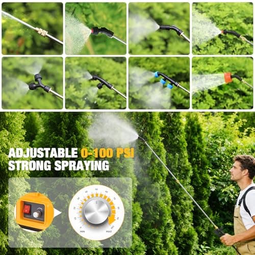 Battery Powered Backpack Sprayer for Dewalt 20v Max Battery, 5.3 Gallon | 100 PSI Electric Weed Sprayer, Yard Graden Sprayer with Telescopic Wand, 7 Nozzles, Backpack Sprayer 20v (No Battery) view 3