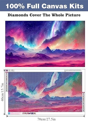 ijbnhd Large Diamond Painting Kit for Adults- Large Diamond Art Kits for Adults, Aurora Mountain Full Drill Round Gem Art for Crafts Home Wall Decor Gift 27.5 X 15.7inch view 2