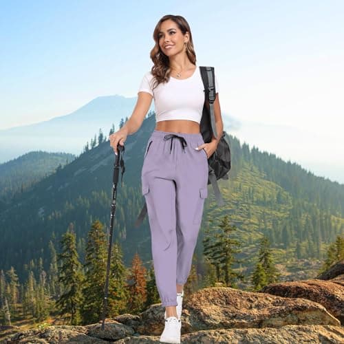 Hiking Pants Women UPF 50+ Cargo Quick Dry Water Resistant Elastic Waist 4 Pockets Lightweight Travel Work Casual Running view 3
