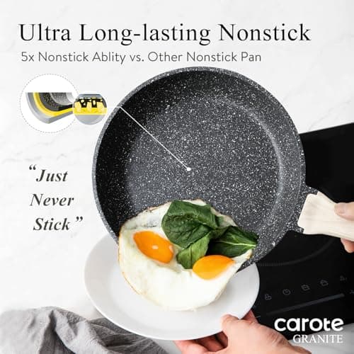 CAROTE Nonstick Frying Pan Skillet,Non Stick Granite Fry Pan Egg Pan Omelet Pans, Stone Cookware Chef's Pan, PFOA Free,Induction Compatible(Classic Granite, 8-Inch) view 4