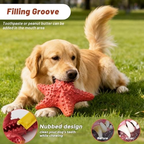 ZOMISIA Dog Chew Toys - Starfish Dog Toys for Small Medium Breeds, Rubber Teething Toys with Bacon Flavor, Pet Toys to Keep Them Busy view 3