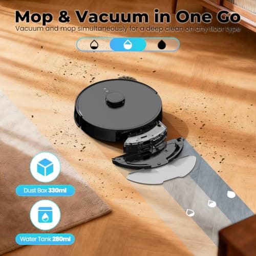 Lorvida Robot Vacuum and Mop Combo, 90-Day Self Emptying 8,000Pa, E10+ | LiDAR Navigation, Home Mapping, No-Go Zone, 150 Mins, App, Voice Control, Robotic Vacuum Cleaner for Hard Floor, Carpet view 4