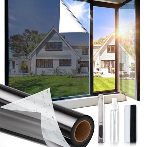One Way Privacy Window Film,Sun Blocking Window Film with 3 Tools, Heat & UV Blocking Window Tint Film for Home, Easy Install DIY Office Window Covering See Out Not in (17.5 x 78.7 Inch, Black) — image 1