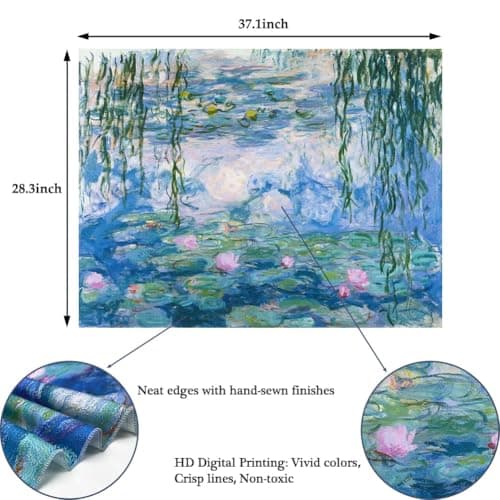 ARTCREATOR Monet Waterlily Wall Tapestry Green Floral Plant for Bedroom, Monet Wall Art Posters for Room Aesthetic, Small Nature Vintage Tapestry for Living Room Dorm (29" x 37")-02 view 7