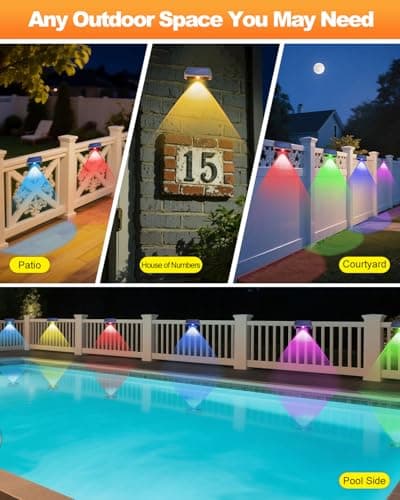 EGOBOO Solar Fence Lights Outdoor Waterproof 12 Pack, 7 Fixed Colors＆RGB Cycling Mode for Holiday Decor, Outside Solar Powered Backyard Lighting for Deck/Wall/Railing/Step/Patio/Pool Porch view 5