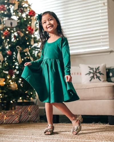 Stelle Long Sleeve Girls Dress Toddler White Dresses Skater Twirl Cotton A-Line Dress for School Casual view 2