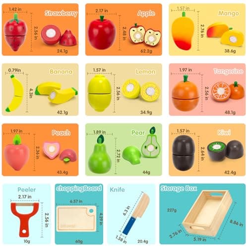 Wooden Play Food Set for Toddlers Toys Pretend Play Kitchen Accessories Fruit Cutting Set for Kids Gift for Boys Girls Montessori Educational Toys view 2