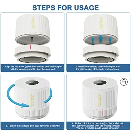 Electric Mason Jar Vacuum Sealer, Cordless Vacuum Sealer Kit for Wide-Mouth & Regular-Mouth Mason Jars, for Food Storage and Fermentation, White view 4