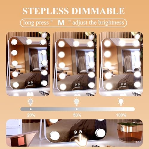 halumao 14.6" Vanity/Makeup Mirror with Lights, Hollywood Mirror with 11 Dimmable LED Bulbs,3 Color Modes,Touch Control view 4