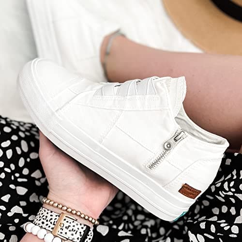 JENN ARDOR Wedge Sneakers for Women Fashion Canvas Shoes Casual Platform Hidden Heel Womens Slip On Sneaker Non Slip Side Zipper view 4