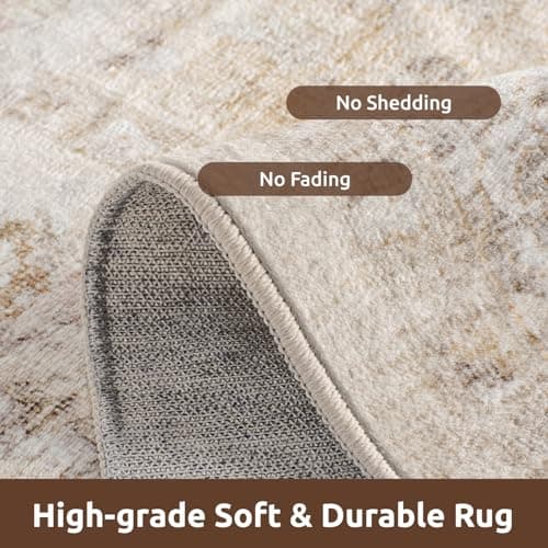 AMOAMI-Area Rug 5X7 Rugs for Living Room-Vintage Soft Beige Rugs for Bedroom-Non Slip Carpet-Machine Washable Rug for Dining Room Living Room Bedroom Office Under Table-Beige view 4