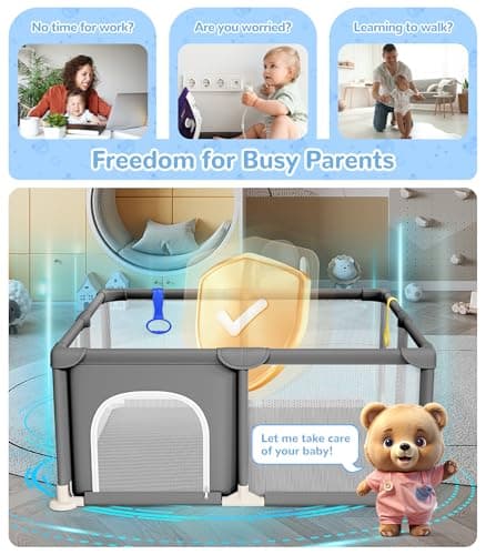 Dripex Baby Playpen, 47"x47" Small Playpen for Babies, Enhanced Safety Baby Play Yard for Indoor & Outdoor, Infant Play Pen with Soft Breathable Visible Mesh, Anti-Fall Design & Easy Setup, Grey view 3
