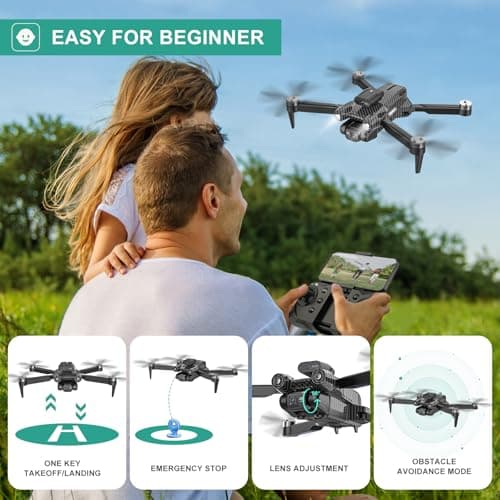 4K Drones with Camera for Kids, Drones for Adults withEmergency Stop, Headless Mode, 360° Flips, CarryingCase & 2 Batteries,Wireless RC Toys for Boys Girls(Charcoal black) view 3
