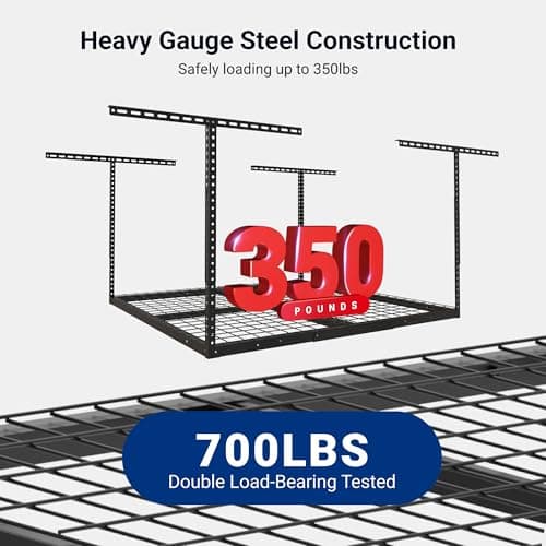 FLEXIMOUNTS 4x4 Overhead Garage Storage Rack, Adjustable Organization System, Heavy-Duty Metal Ceiling Racks, 350lbs Weight Capacity, Black, Classic Series view 5