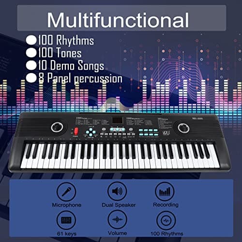 61 keys keyboard piano, Electronic Digital Piano with Built-In Speaker Microphone, Portable Keyboard Gift Teaching for Beginners, electric piano for kids view 3